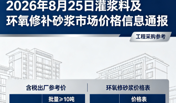 绥棱2026年8月25日灌浆料及环氧修补砂浆市场价格信息通报